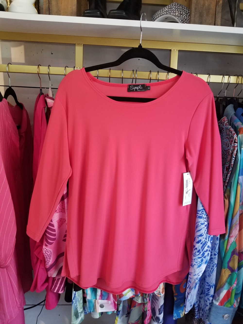 Sympli Coral Pink Scoop Neck Long Sleeve Top